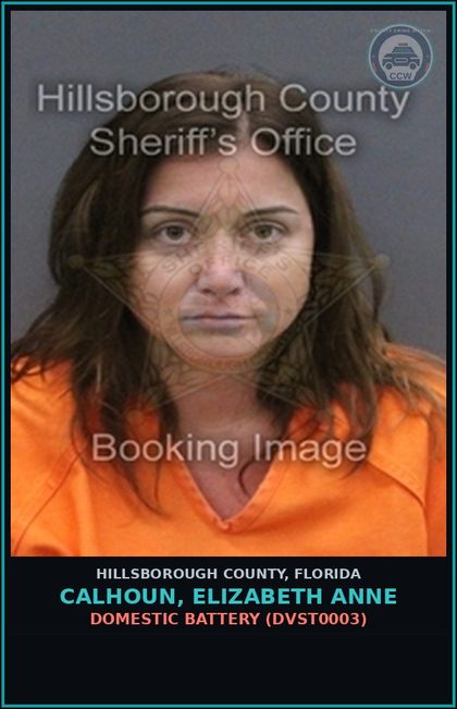 CCW arrest card for CALHOUN, ELIZABETH ANNE in Hillsborough County: DOMESTIC BATTERY (DVST0003)