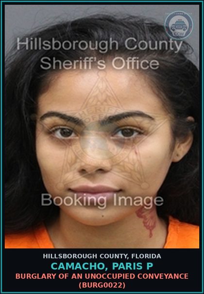 CCW arrest card for CAMACHO, PARIS P in Hillsborough County: BATTERY (BATT1100)