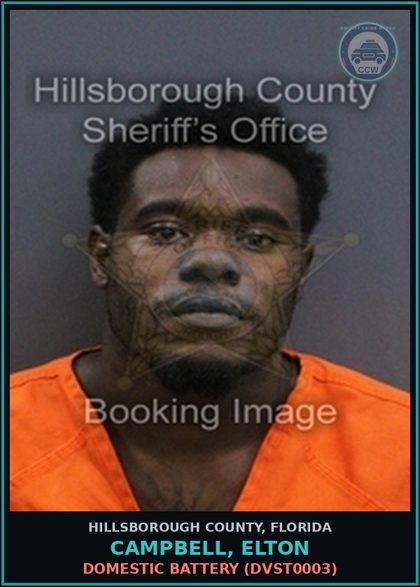 CCW arrest card for CAMPBELL, ELTON in Hillsborough County: DOMESTIC BATTERY (DVST0003)