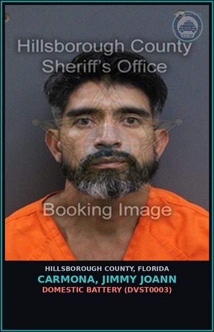 CCW arrest card for CARMONA, JIMMY JOANN in Hillsborough County: DOMESTIC BATTERY (DVST0003)