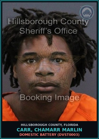 CCW arrest card for CARR, CHAMARR MARLIN in Hillsborough County: DOMESTIC BATTERY (DVST0003)