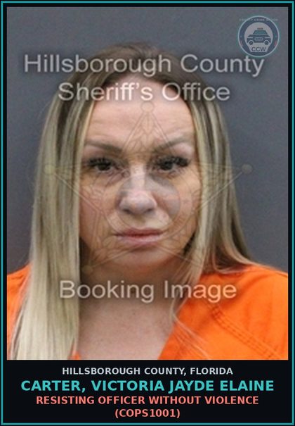 CCW arrest card for CARTER, VICTORIA JAYDE ELAINE in Hillsborough County: RESISTING OFFICER WITHOUT VIOLENCE (COPS1001)