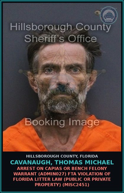 CCW arrest card for CAVANAUGH, THOMAS MICHAEL in Hillsborough County: POSSESSION OF DRUG PARAPHERNALIA (DRUG8102)