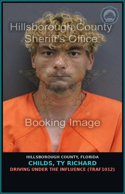 CCW arrest card for CHILDS, TY RICHARD in Hillsborough County: DRIVING UNDER THE INFLUENCE (TRAF1012)