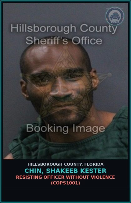 CCW arrest card for CHIN, SHAKEEB KESTER in Hillsborough County: RESISTING OFFICER WITHOUT VIOLENCE (COPS1001)