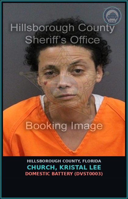 CCW arrest card for CHURCH, KRISTAL LEE in Hillsborough County: DOMESTIC BATTERY (DVST0003)