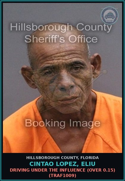 CCW arrest card for CINTAO LOPEZ, ELIU in Hillsborough County: DRIVING UNDER THE INFLUENCE (OVER 0.15) (TRAF1009)