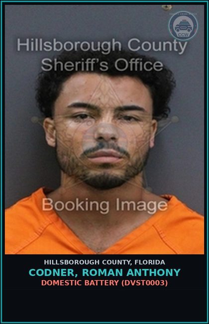 CCW arrest card for CODNER, ROMAN ANTHONY in Hillsborough County: DOMESTIC BATTERY (DVST0003)