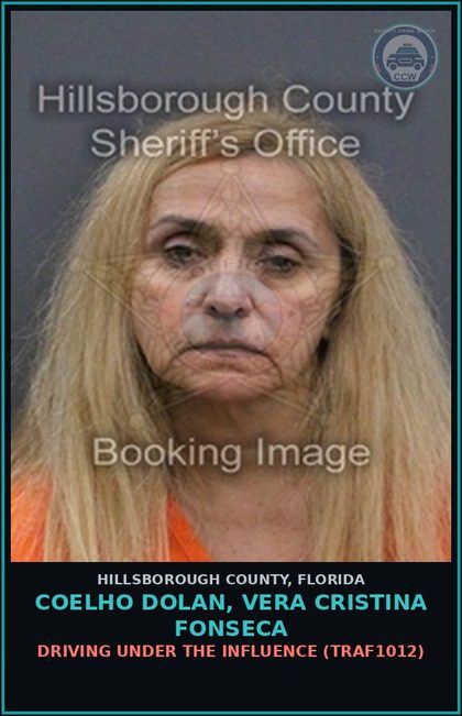 CCW arrest card for COELHO DOLAN, VERA CRISTINA FONSECA in Hillsborough County: DRIVING UNDER THE INFLUENCE (TRAF1012)