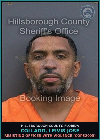 CCW arrest card for COLLADO, LEIVIS JOSE in Hillsborough County: RESISTING OFFICER WITH VIOLENCE (COPS2005)