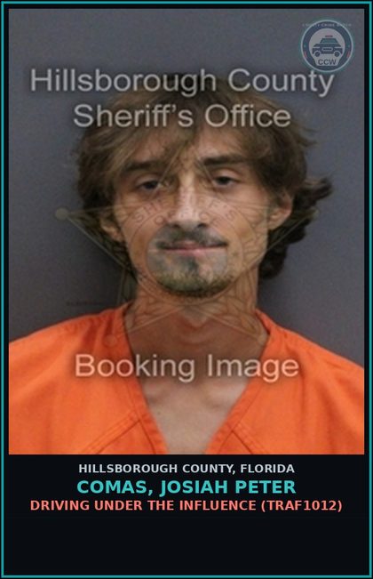 CCW arrest card for COMAS, JOSIAH PETER in Hillsborough County: DRIVING UNDER THE INFLUENCE (TRAF1012)
