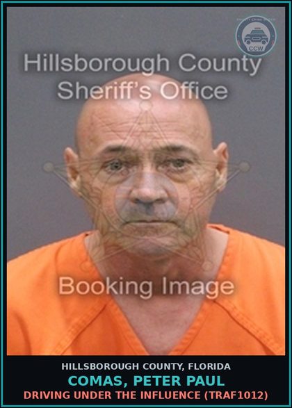 CCW arrest card for COMAS, PETER PAUL in Hillsborough County: DRIVING UNDER THE INFLUENCE (TRAF1012)
