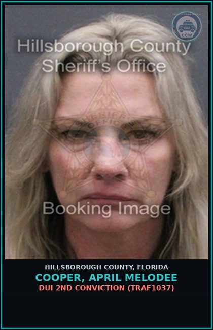 CCW arrest card for COOPER, APRIL MELODEE in Hillsborough County: DUI 2ND CONVICTION (TRAF1037)