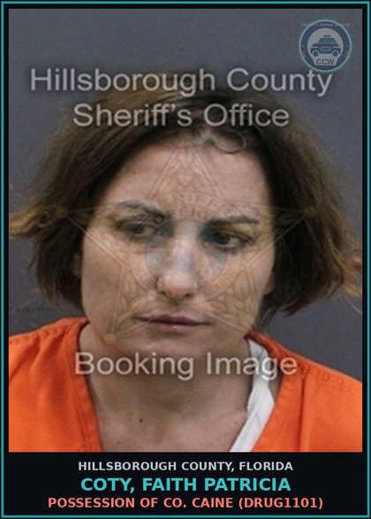 CCW arrest card for COTY, FAITH PATRICIA in Hillsborough County: POSSESSION OF COCAINE (DRUG1101)