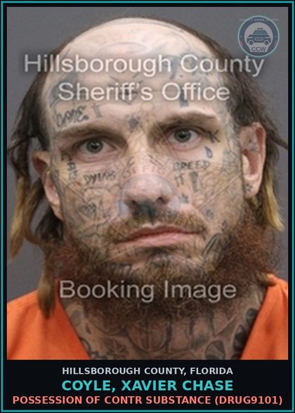 CCW arrest card for COYLE, XAVIER CHASE in Hillsborough County: RESISTING OFFICER WITHOUT VIOLENCE (COPS1001)