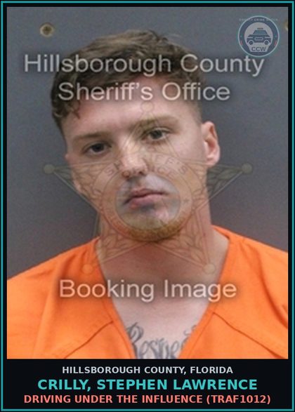 CCW arrest card for CRILLY, STEPHEN LAWRENCE in Hillsborough County: DRIVING UNDER THE INFLUENCE (TRAF1012)
