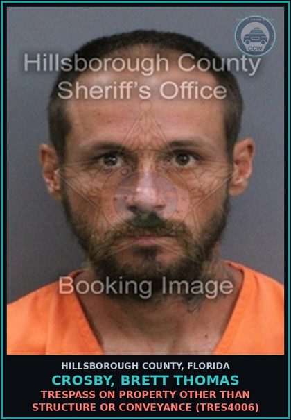 CCW arrest card for CROSBY, BRETT THOMAS in Hillsborough County: TRESPASS ON PROPERTY OTHER THAN STRUCTURE OR CONVEYANCE (TRES4006)
