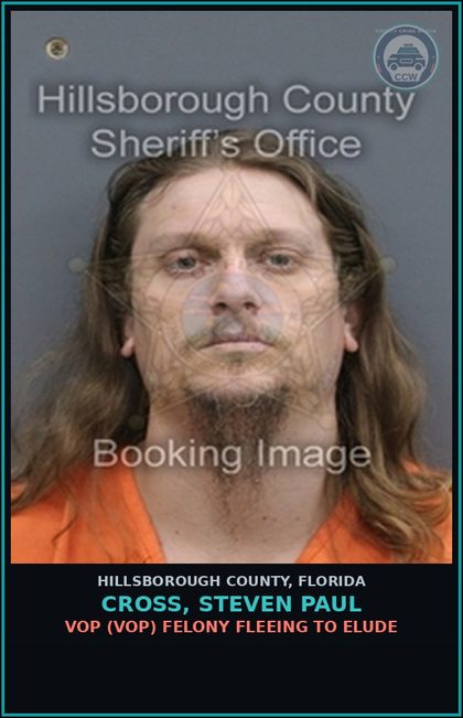 CCW arrest card for CROSS, STEVEN PAUL in Hillsborough County: VOP (VOP) FELONY FLEEING TO ELUDE