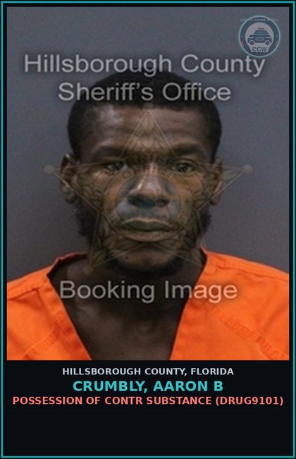 CCW arrest card for CRUMBLY, AARON B in Hillsborough County: POSSESSION OF contr substance (DRUG9101)