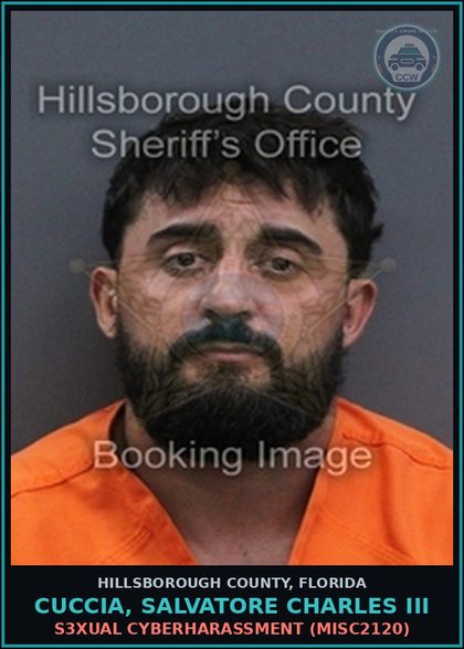CCW arrest card for CUCCIA, SALVATORE CHARLES III in Hillsborough County: s3xual CYBERHARASSMENT (MISC2120)