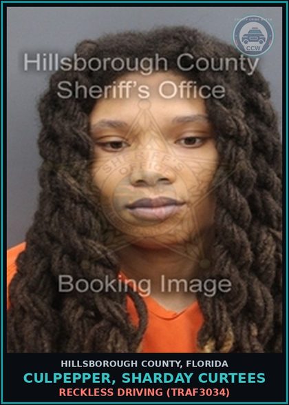 CCW arrest card for CULPEPPER, SHARDAY CURTEES in Hillsborough County: RECKLESS DRIVING (TRAF3034)