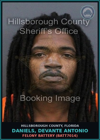 CCW arrest card for DANIELS, DEVANTE ANTONIO in Hillsborough County: CRIMINAL MISCHIEF $200 OR LESS (CRMS1000)