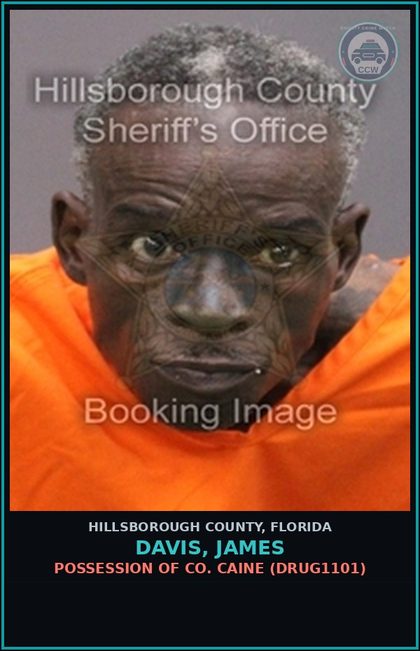 CCW arrest card for DAVIS, JAMES in Hillsborough County: ARREST ON FAILURE TO OBEY WRITTEN PROMISE TO APPEAR (ADMIN023) FTA-ATTACHING TAG NOT ASSIGNED