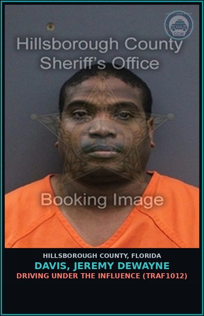 CCW arrest card for DAVIS, JEREMY DEWAYNE in Hillsborough County: DRIVING UNDER THE INFLUENCE (TRAF1012)