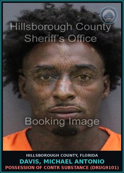 CCW arrest card for DAVIS, MICHAEL ANTONIO in Hillsborough County: DRIVING WITH LICENSE CANCELED, SUSPENDED, OR REVOKED (TRAF6075)