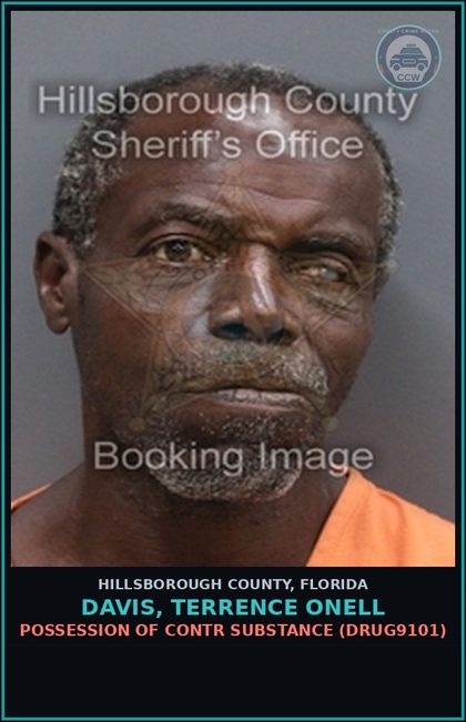 CCW arrest card for DAVIS, TERRENCE ONELL in Hillsborough County: POSSESSION OF contr substance (DRUG9101)