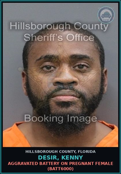 CCW arrest card for DESIR, KENNY in Hillsborough County: AGGRAVATED BATTERY ON PREGNANT FEMALE (BATT6000)