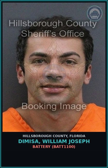 CCW arrest card for DIMISA, WILLIAM JOSEPH in Hillsborough County: BATTERY (BATT1100)