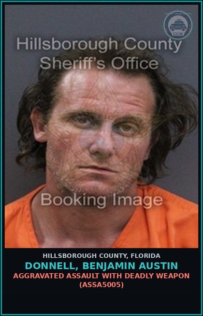 CCW arrest card for DONNELL, BENJAMIN AUSTIN in Hillsborough County: AGGRAVATED ASSAULT WITH DEADLY WEAPON (ASSA5005)