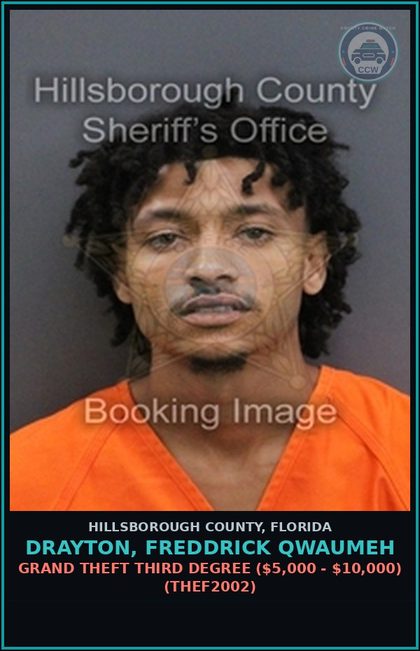 CCW arrest card for DRAYTON, FREDDRICK QWAUMEH in Hillsborough County: TRESPASS ON PROPERTY OTHER THAN STRUCTURE OR CONVEYANCE (TRES4006)