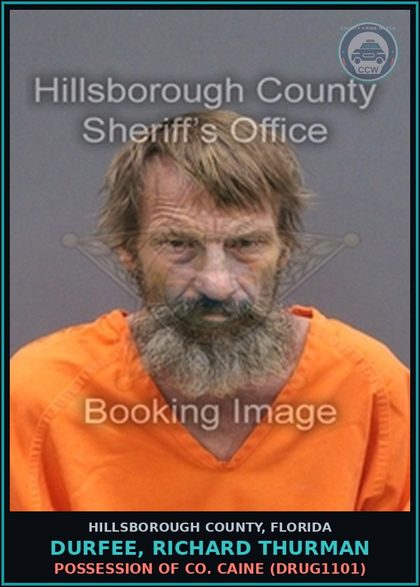 CCW arrest card for DURFEE, RICHARD THURMAN in Hillsborough County: POSSESSION OF COCAINE (DRUG1101)
