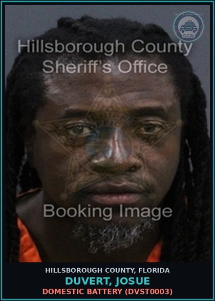 CCW arrest card for DUVERT, JOSUE in Hillsborough County: DOMESTIC BATTERY (DVST0003)