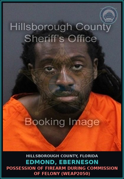 CCW arrest card for EDMOND, EBERNESON in Hillsborough County: POSSESSION OF Canna WITH INTENT TO SELL, MANUFACTURE, OR DELIVER (DRUG2320)
