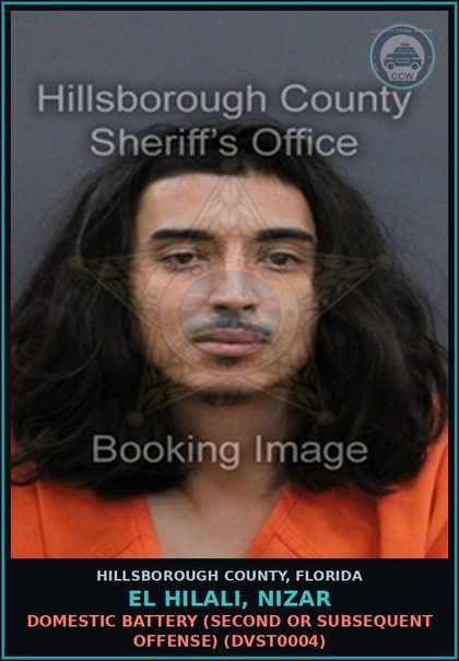 CCW arrest card for EL HILALI, NIZAR in Hillsborough County: DOMESTIC BATTERY (SECOND OR SUBSEQUENT OFFENSE) (DVST0004)