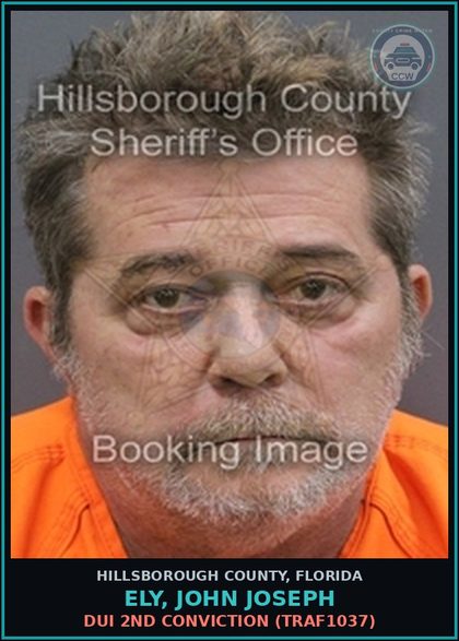 CCW arrest card for ELY, JOHN JOSEPH in Hillsborough County: DUI 2ND CONVICTION (TRAF1037)