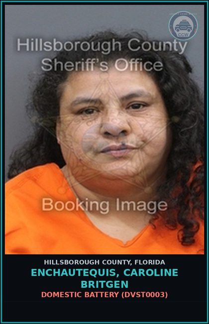 CCW arrest card for ENCHAUTEQUIS, CAROLINE BRITGEN in Hillsborough County: DOMESTIC BATTERY (DVST0003)