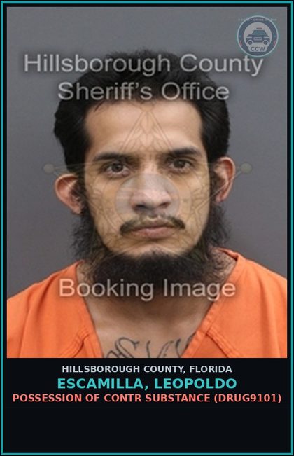 CCW arrest card for ESCAMILLA, LEOPOLDO in Hillsborough County: POSSESSION OF contr substance (DRUG9101)