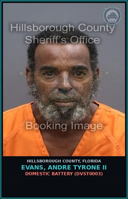 CCW arrest card for EVANS, ANDRE TYRONE II in Hillsborough County: DOMESTIC BATTERY (DVST0003)