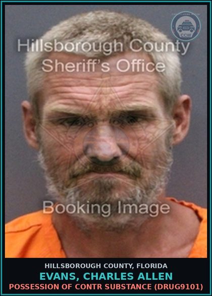 CCW arrest card for EVANS, CHARLES ALLEN in Hillsborough County: POSSESSION OF contr substance (DRUG9101)