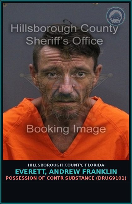 CCW arrest card for EVERETT, ANDREW FRANKLIN in Hillsborough County: POSSESSION OF contr substance (DRUG9101)