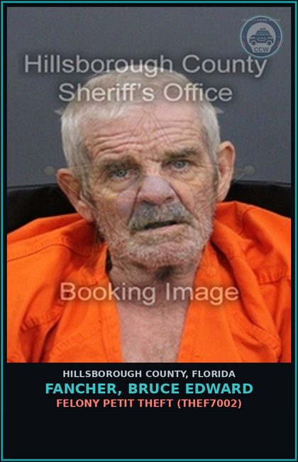 CCW arrest card for FANCHER, BRUCE EDWARD in Hillsborough County: FELONY PETIT THEFT (THEF7002)