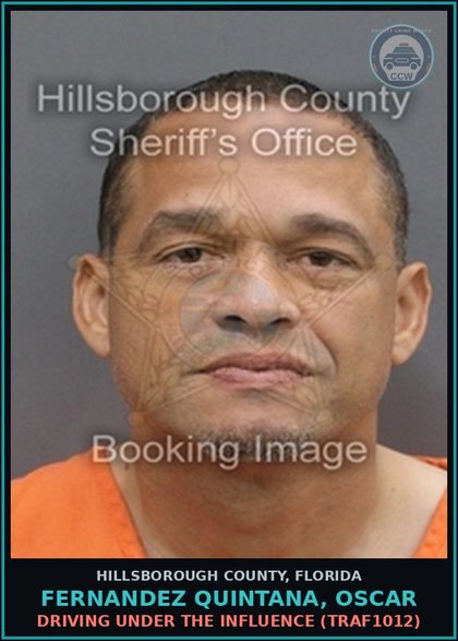 CCW arrest card for FERNANDEZ QUINTANA, OSCAR in Hillsborough County: DRIVING UNDER THE INFLUENCE (TRAF1012)