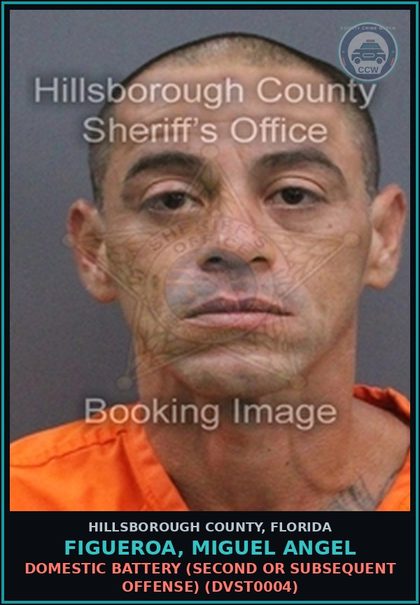 CCW arrest card for FIGUEROA, MIGUEL ANGEL in Hillsborough County: DOMESTIC BATTERY (SECOND OR SUBSEQUENT OFFENSE) (DVST0004)