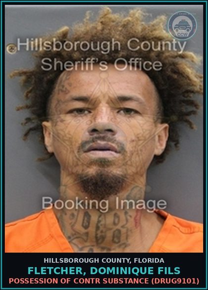 CCW arrest card for FLETCHER, DOMINIQUE FILS in Hillsborough County: POSSESSION OF contr substance (DRUG9101)