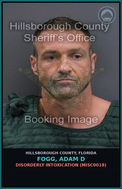 CCW arrest card for FOGG, ADAM D in Hillsborough County: DISORDERLY INTOXICATION (MISC0018)