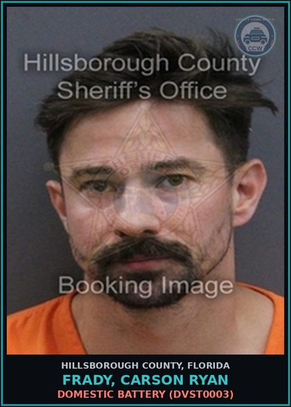 CCW arrest card for FRADY, CARSON RYAN in Hillsborough County: DOMESTIC BATTERY (DVST0003)